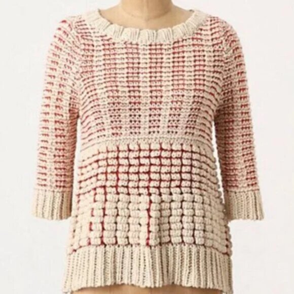 Anthropologie Fiet Voors 2 Hidden Glow Red & Cream Textured Sweater size medium - Picture 9 of 10
